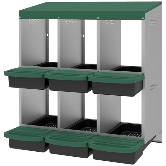 Chicken Nesting Boxes, 6 Compartment Metal Nesting Boxes for Chicken Coop, Egg Laying Boxes with Lid Cover Chicken Coops Silver, Green, Black at Gallery Canada