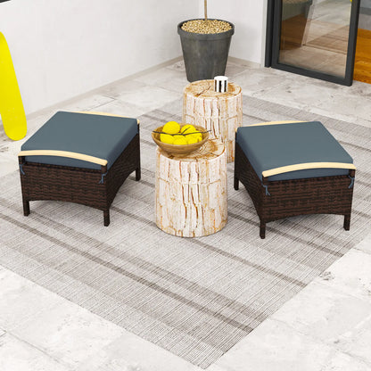 2 Wicker Ottomans, Removable Cushion, Rattan Footstool, Blue Patio Furniture Sets at Gallery Canada
