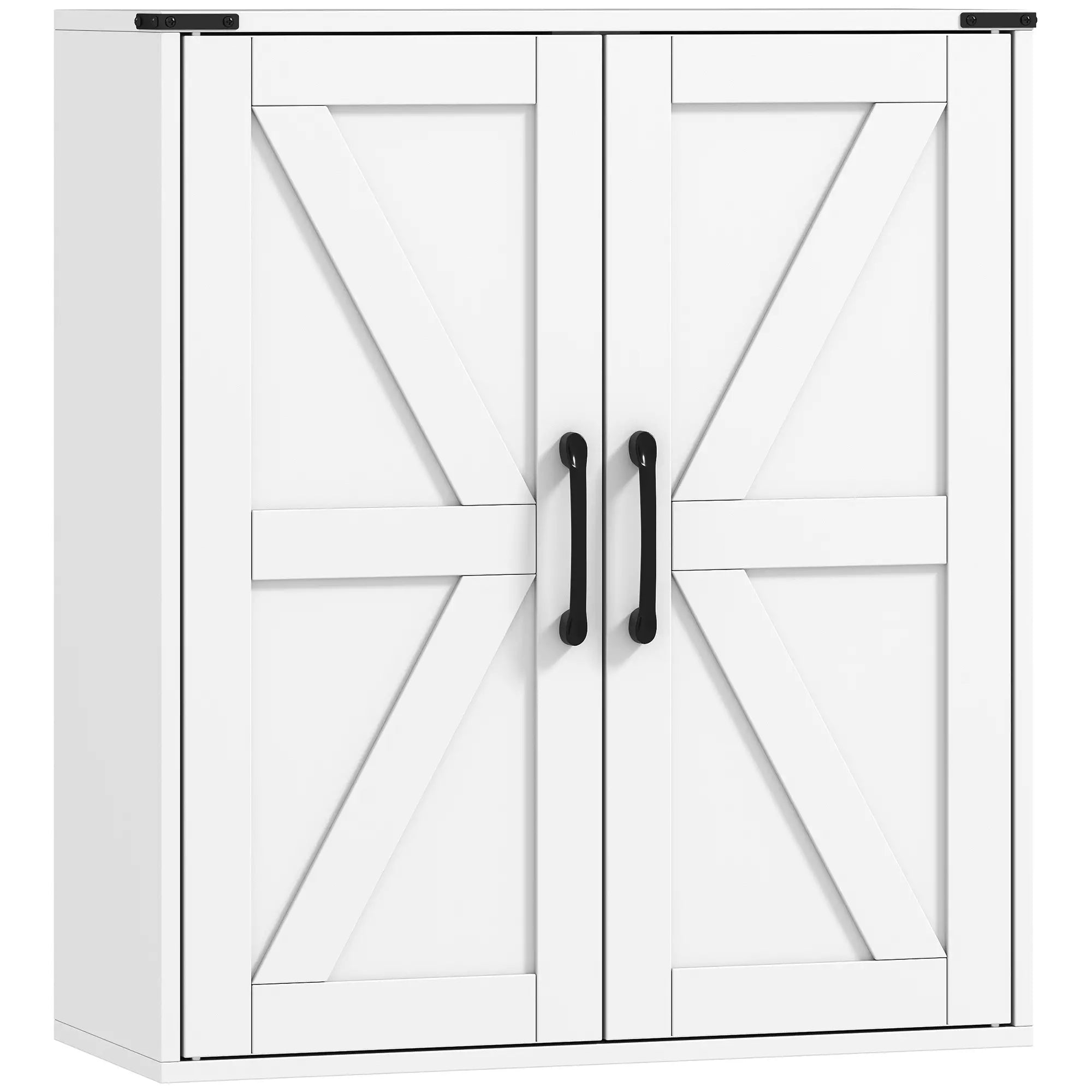 Armoire à pharmacie murale, portes de grange, étagères réglables, blanc