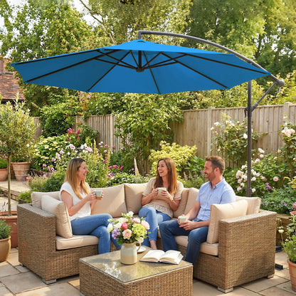 10ft Offset Patio Umbrella, Crank Hanging Parasol, Blue Cantilever Umbrellas at Gallery Canada