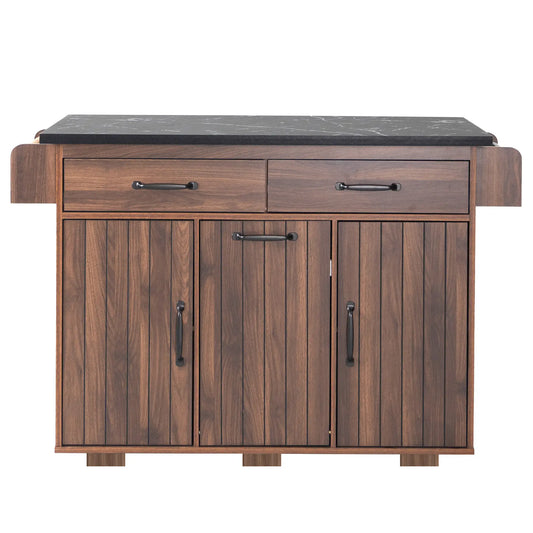 Adjustable Shelf Island, Trash Cabinet, Spice Rack, 51" L x 20" W x 35" H, Walnut Brown Kitchen Islands & Kitchen Carts Walnut at Gallery Canada