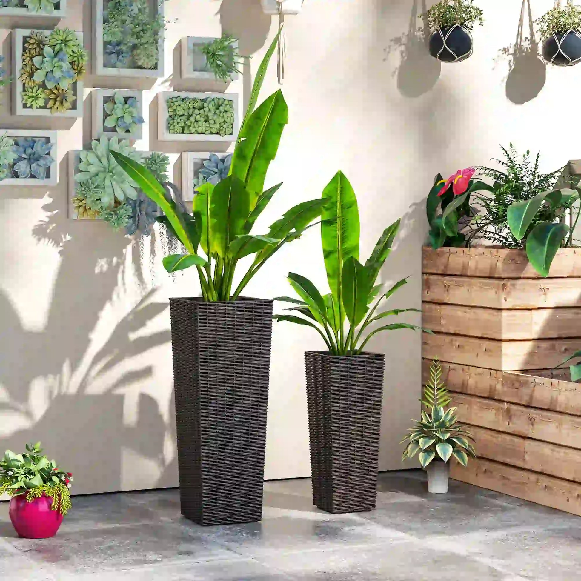 Set of 2 Tall Outdoor Planters with Drainage Holes, Flower Pots for Patio Garden Accessories at Gallery Canada