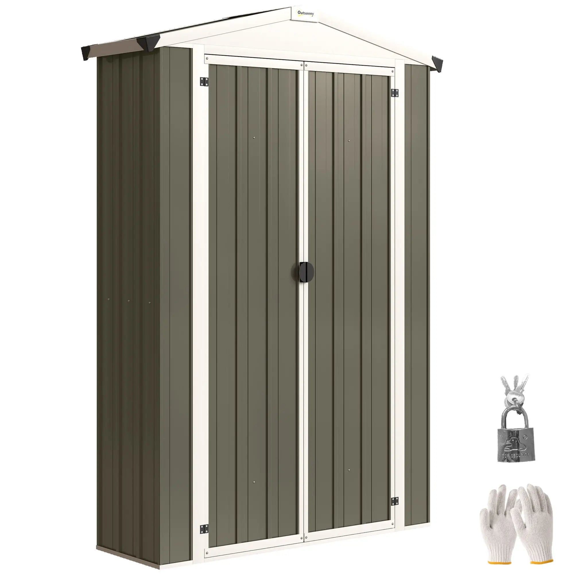 Metal Garden Shed with Shelf, Apex Roof, Light Grey Sheds at Gallery Canada
