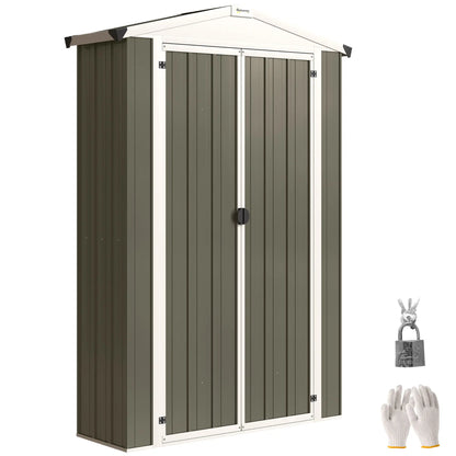 Metal Garden Shed with Shelf, Apex Roof, Light Grey Sheds at Gallery Canada
