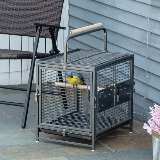 Bird Travel Carrier Cage for Parrots Conures African Grey Cockatiel Parakeets with Stand Perch, Stainless Steel Bowls, Pull Out Tray, Black - Gallery Canada