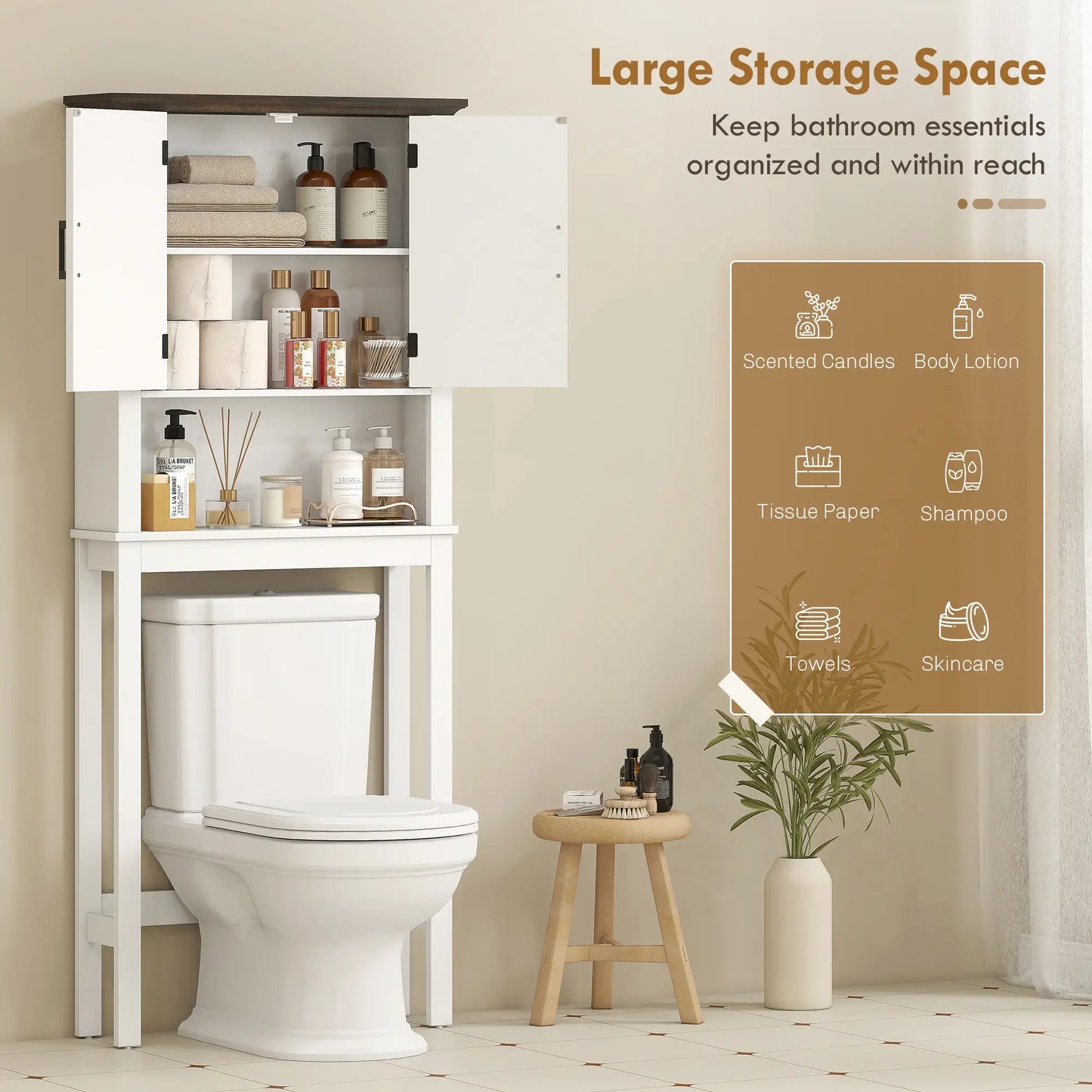 Over The Toilet Storage Cabinet, Open Shelf, Adjustable Bar, White Over The Toilet Storage at Gallery Canada