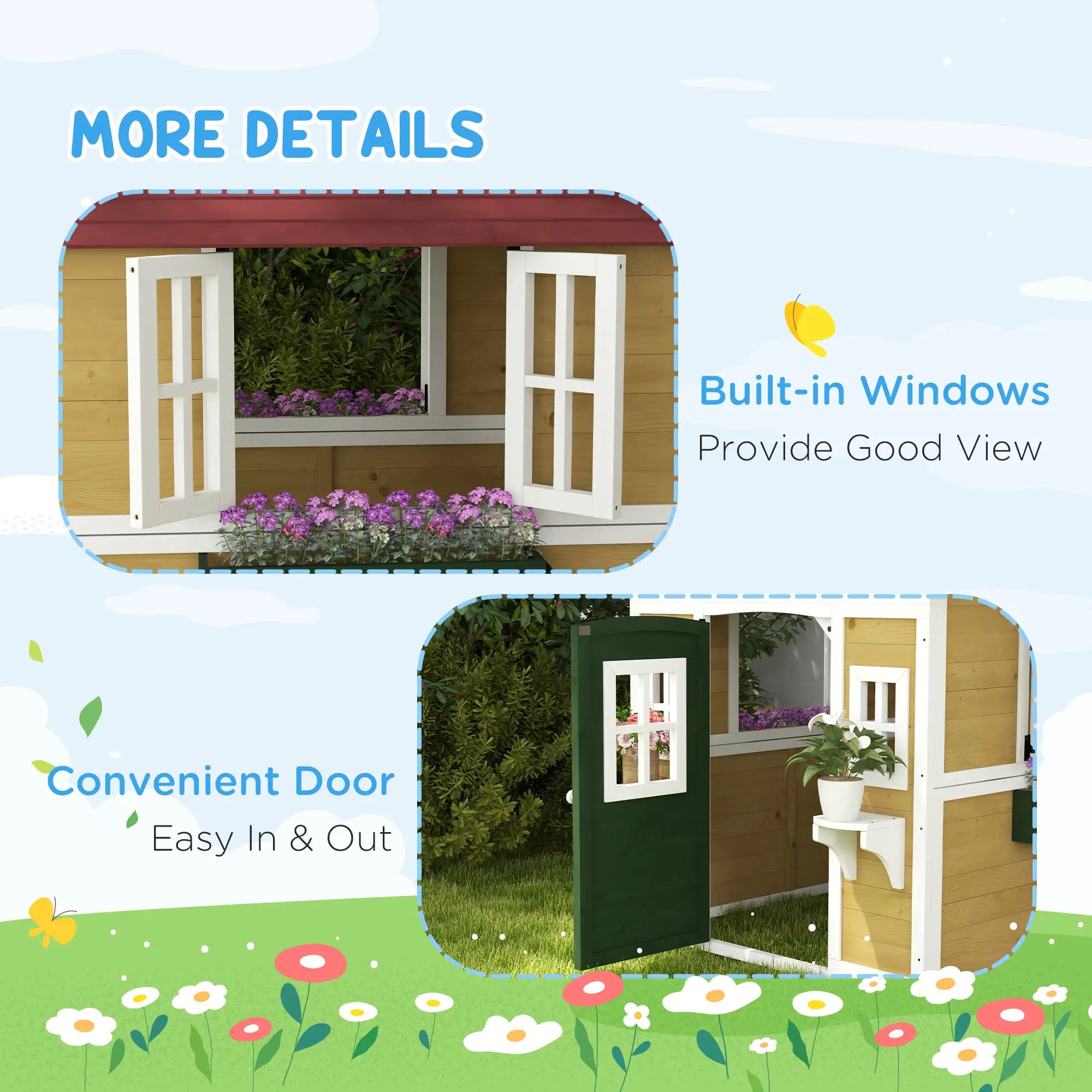 Wooden Playhouse for Kids, Outdoor with Door, Windows, Beige Play Houses at Gallery Canada