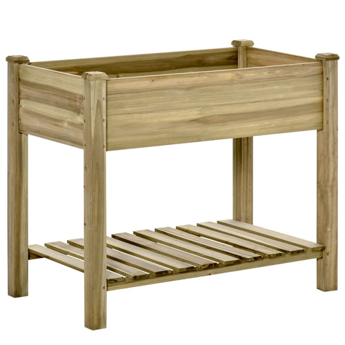 Elevated Wooden Planter Box With Legs And Storage Shelf, Green