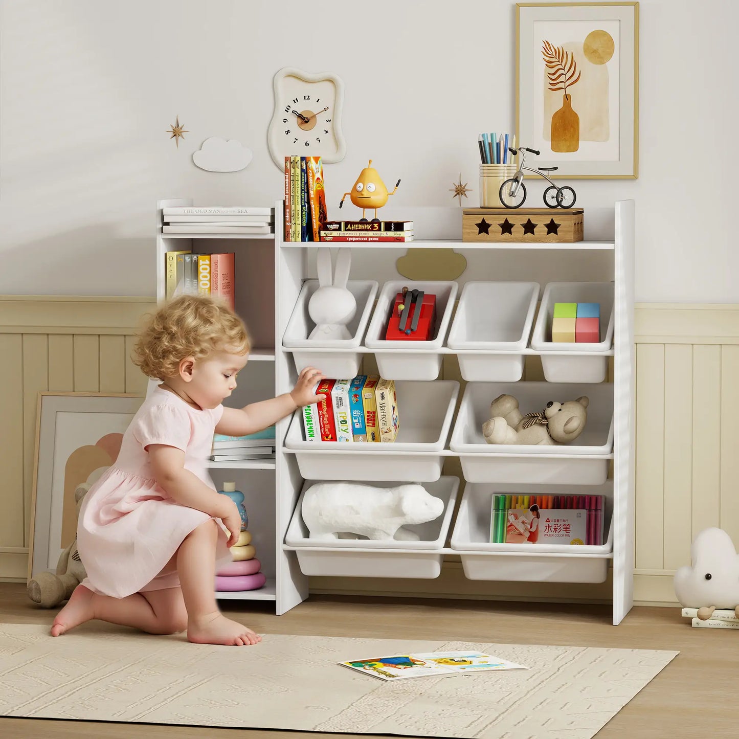 Kids Bookshelf And Toy Organizer, 8 Removable Bins, White Bookshelves & Bookcases at Gallery Canada