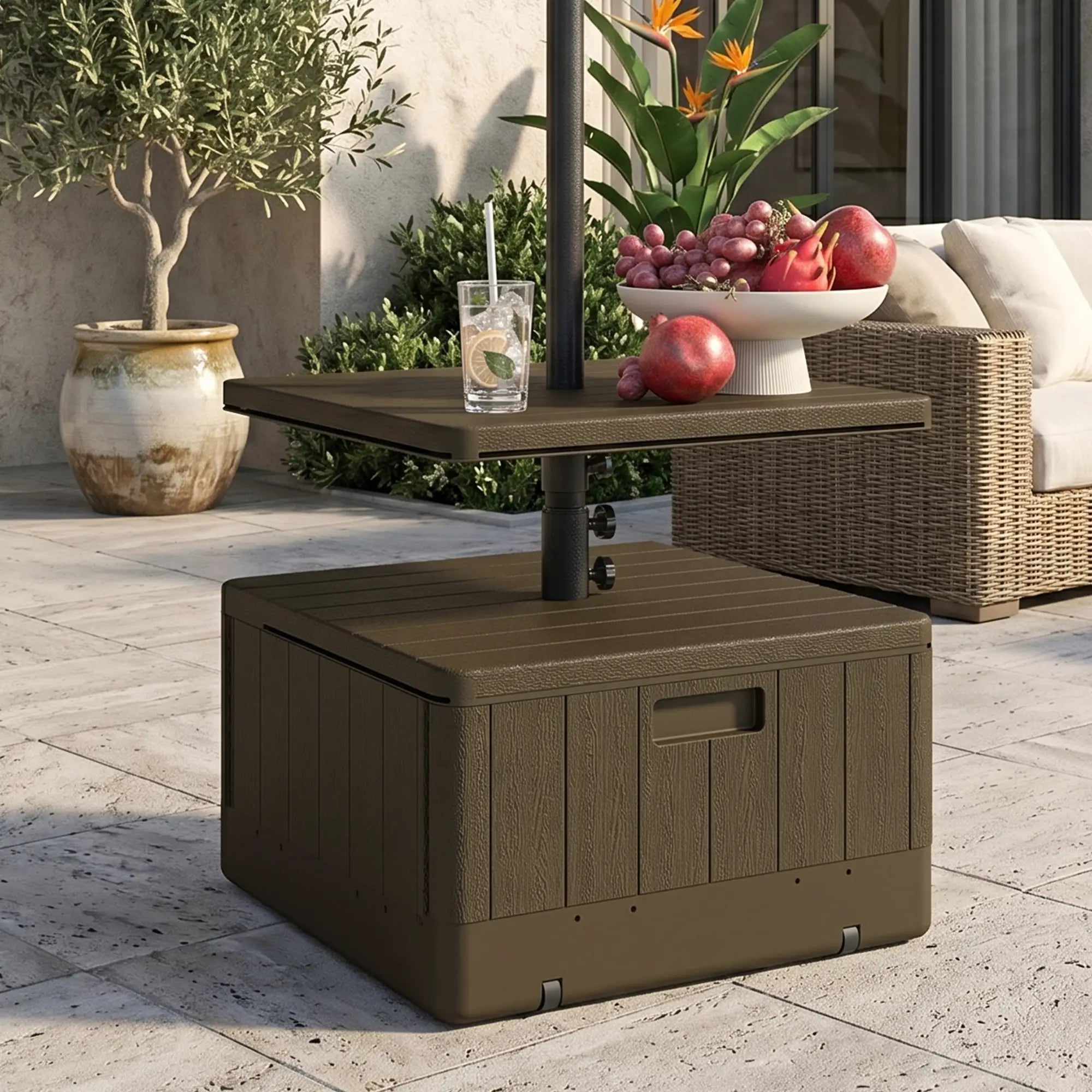 Heavy Duty Umbrella Base With Wheels, Table Tray, Brown Umbrella Bases at Gallery Canada