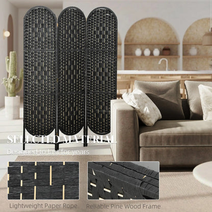 Bohemian Privacy Screen, 3 Panel Folding Room Divider, Arched Top, Black Room Dividers at Gallery Canada