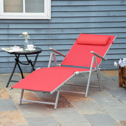 Outdoor Folding Chaise Lounge, Steel Recliner, 7 Adjustable Positions, Red Lounger Chairs at Gallery Canada