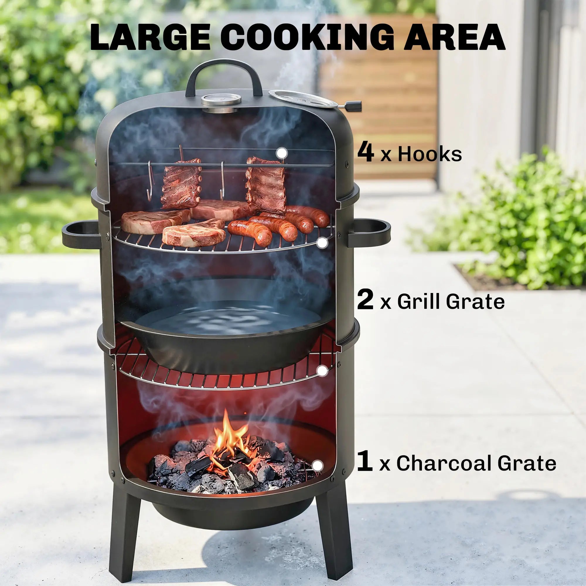 Vertical Charcoal Smoker, 2 Grill Grates, Thermometer, Vents, 2 Doors, Charcoal Charcoal BBQ Grils at Gallery Canada