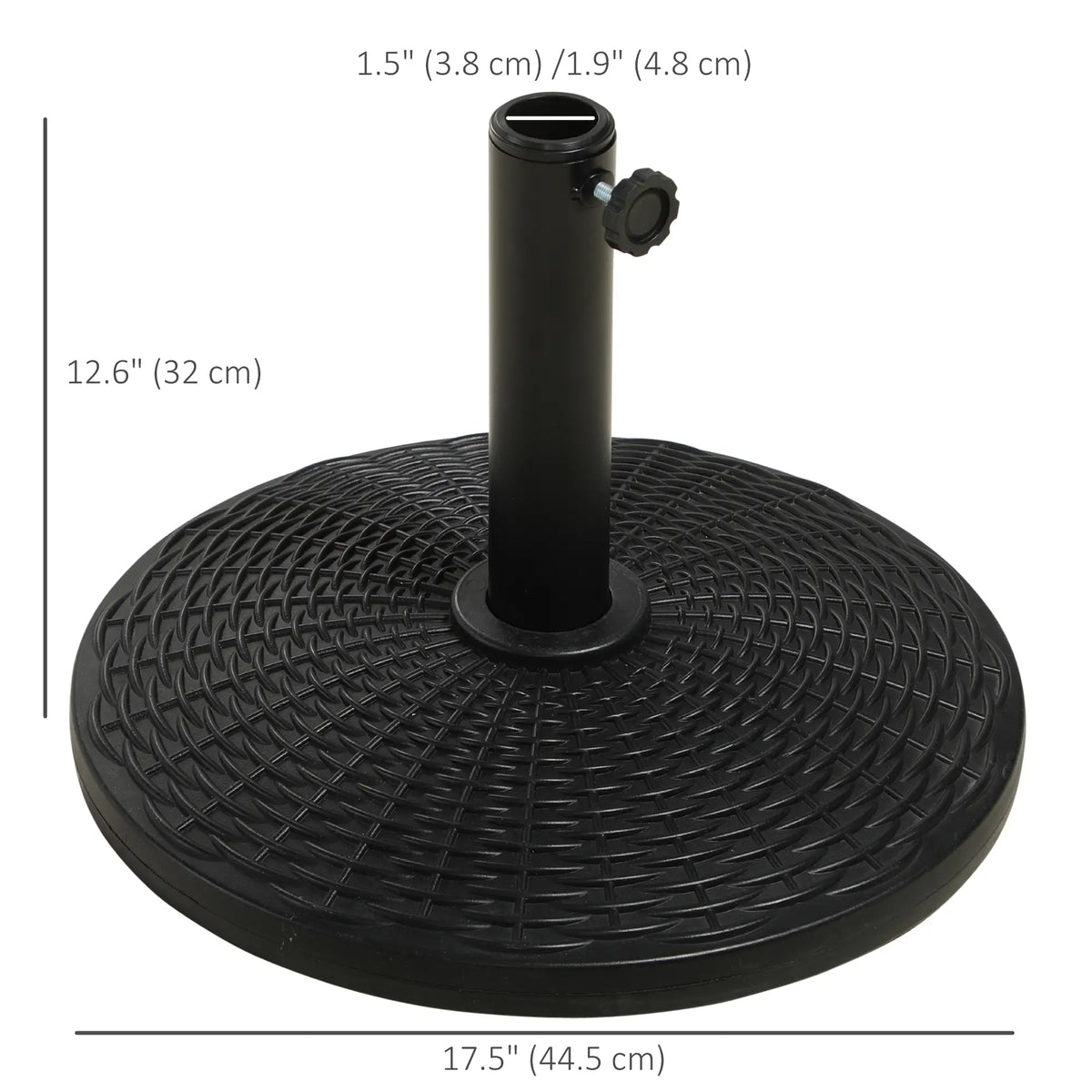 25 lbs Umbrella Base, 17.5" Round, Rattan Design, Black Umbrella Bases at Gallery Canada