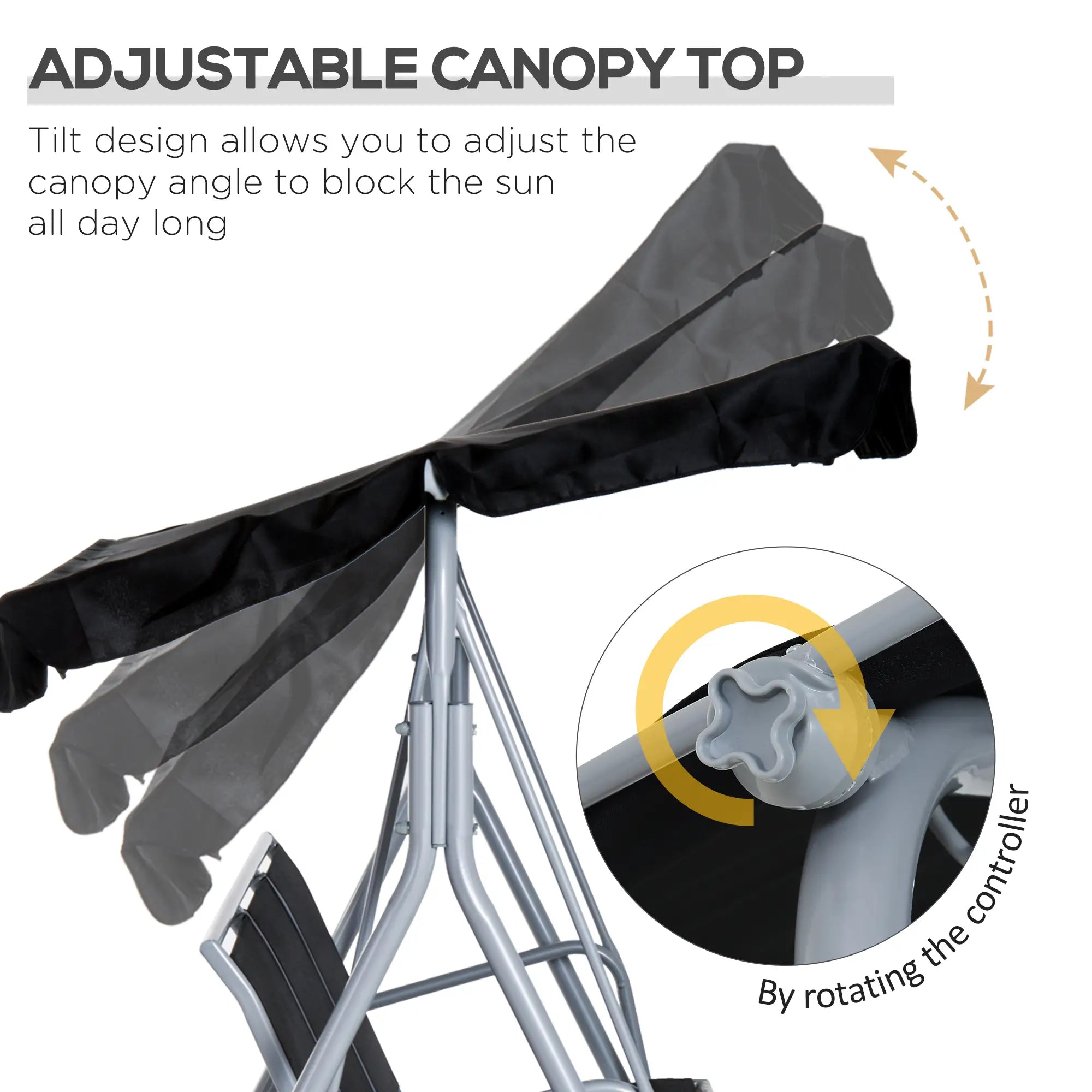 3-Seater Patio Swing, Outdoor Swing Chair, Black Patio Swings with Stand at Gallery Canada