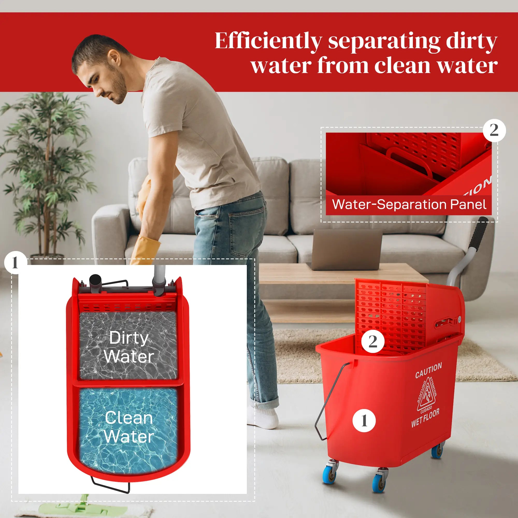 Compact Mop Bucket with Wringer, 5 Gallon, Red Household Supplies at Gallery Canada