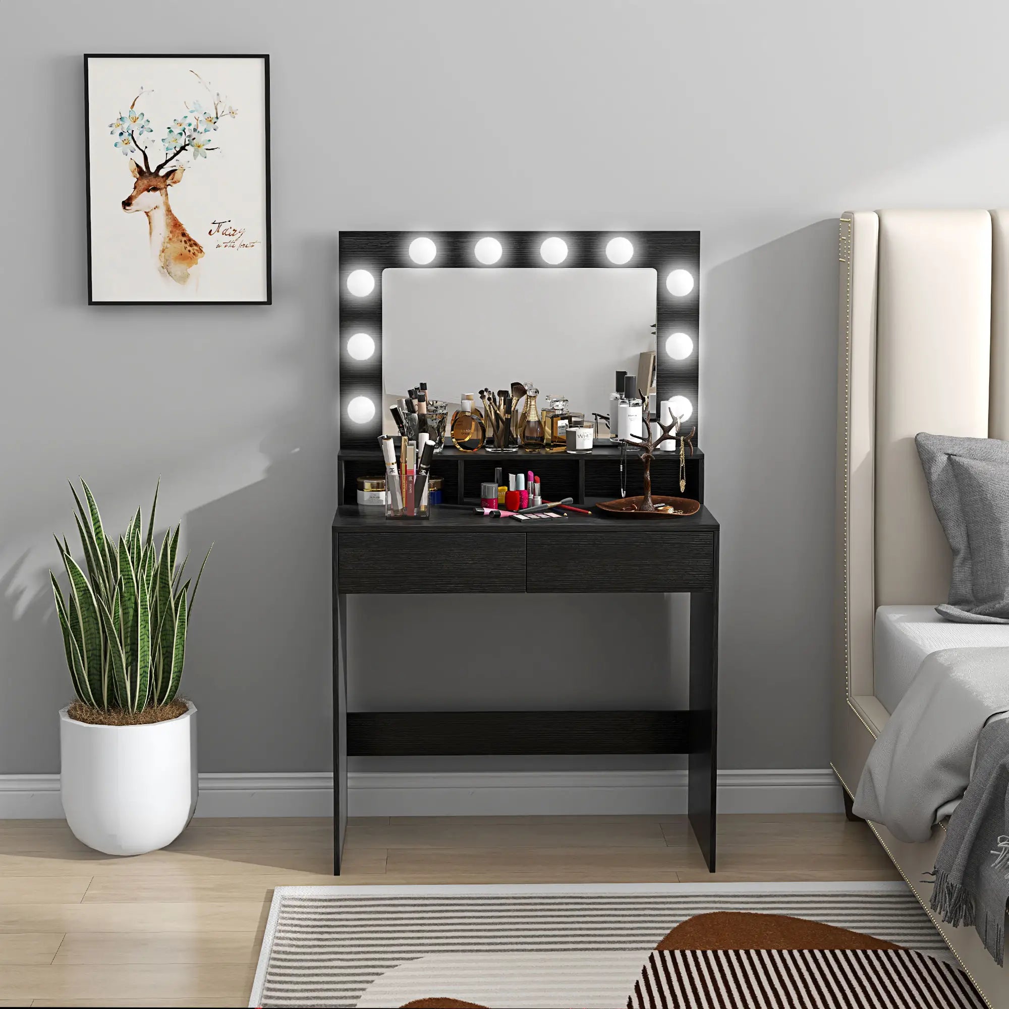 Makeup Dressing Table With LED Mirror, Drawers, Black Dressing & Vanity Tables at Gallery Canada