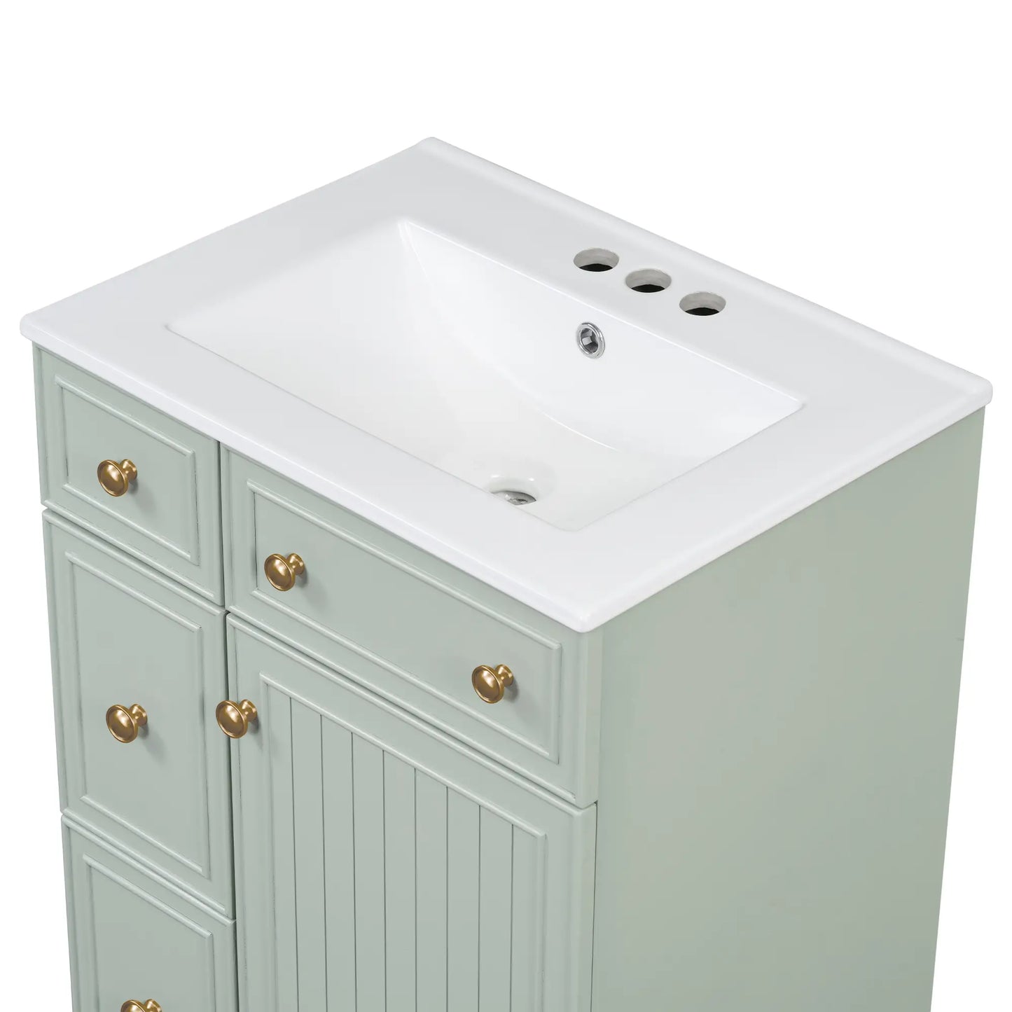24" Bathroom Vanity, 4 Drawers, Ceramic Sink, Solid Wood, Green+White Sink Cabinets at Gallery Canada