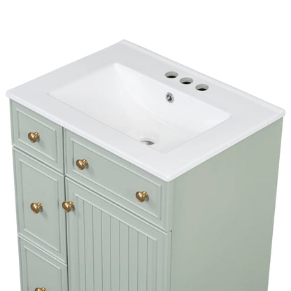 24" Bathroom Vanity, 4 Drawers, Ceramic Sink, Solid Wood, Green+White Sink Cabinets at Gallery Canada