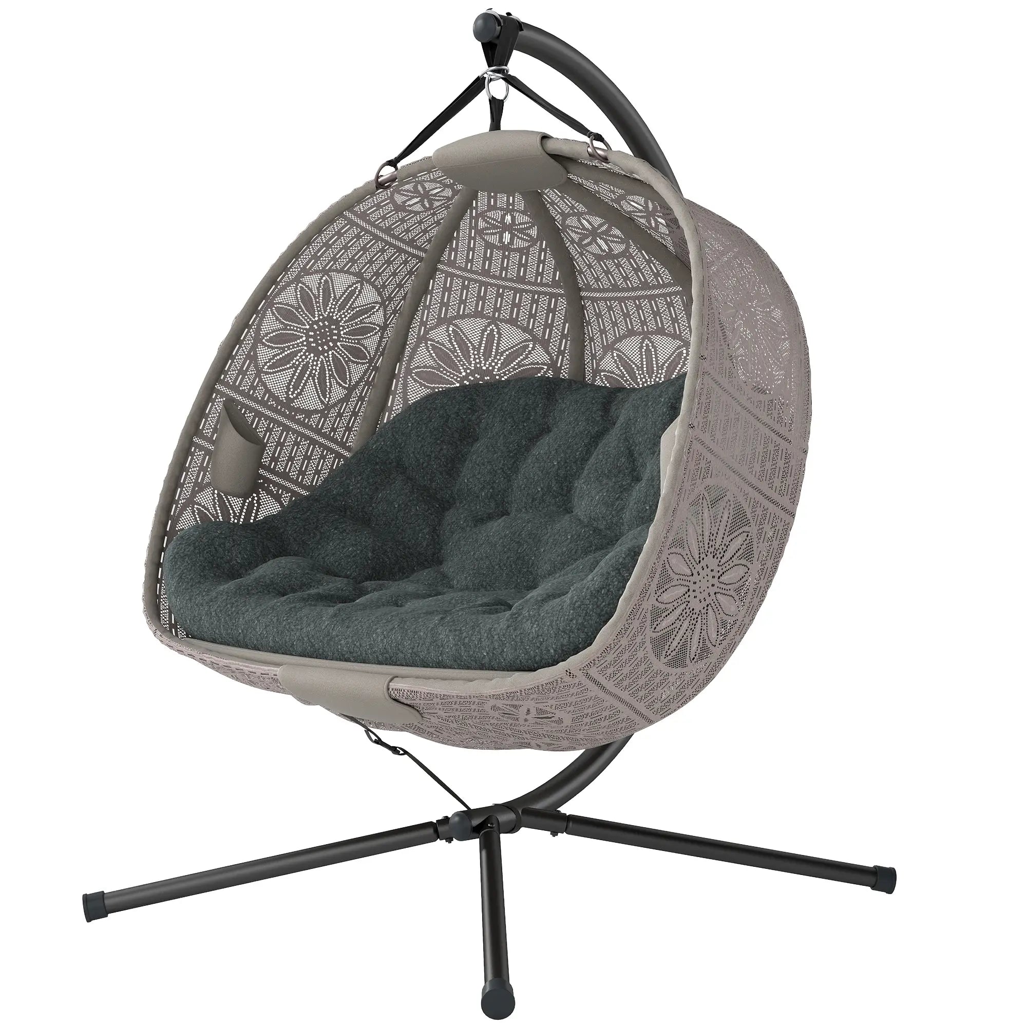 Hanging Egg Chair With Stand, Dark Grey Patio Swings with Stand Dark Grey, Black, Sand at Gallery Canada