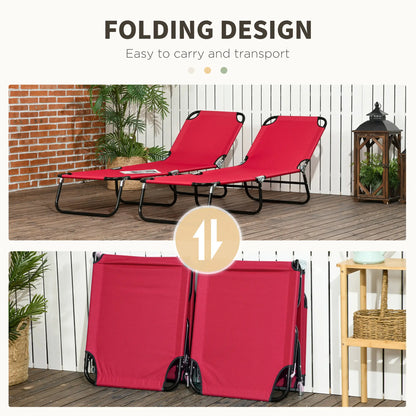 Set of 2 Folding Outdoor Lounge Chairs, Reclining Breathable Mesh, Red Lounger Chairs at Gallery Canada