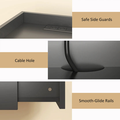 Wall Mounted Bedside Table, Set of 2 with Charging Station, Black Bedside Tables at Gallery Canada