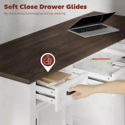 58 Inch Home Office Desk, Farmhouse Executive Desk with Drawers, White Computer Desks at Gallery Canada