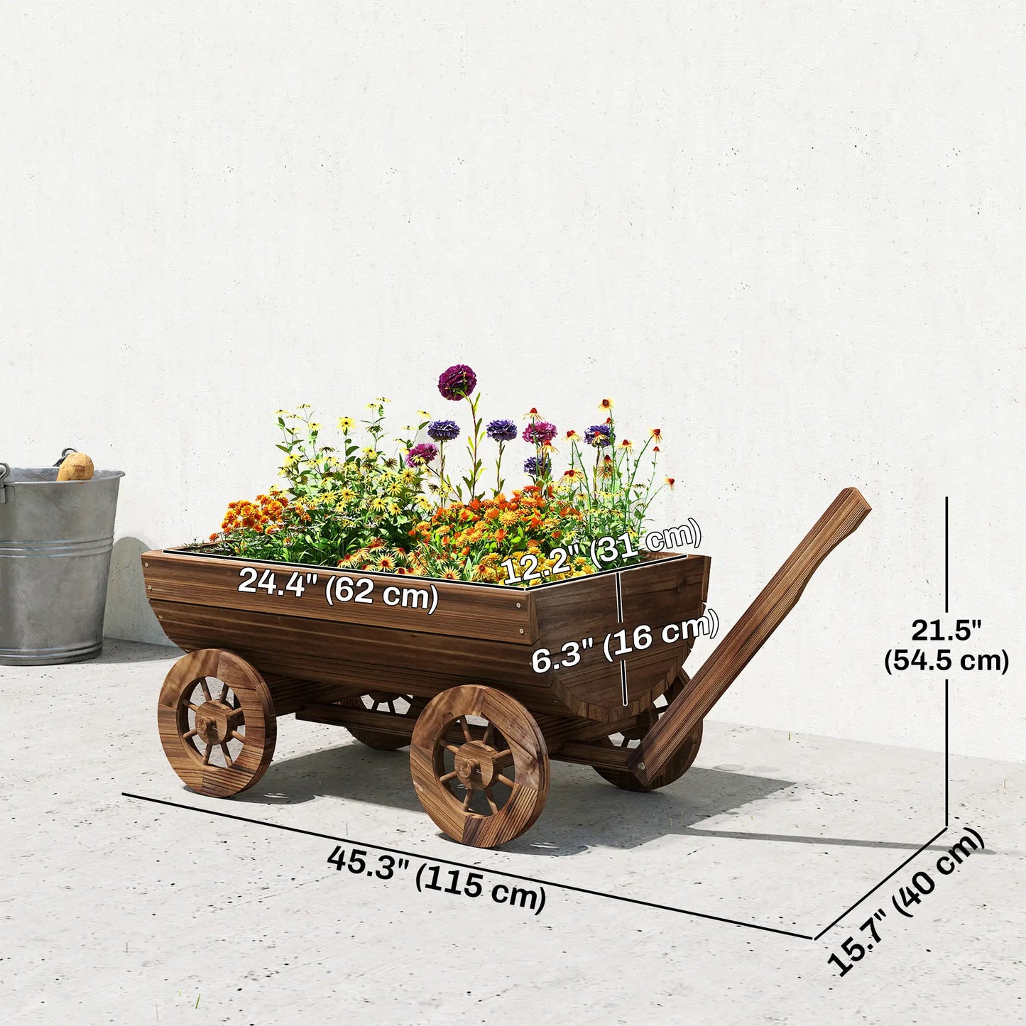 Wooden Wagon Planter Box, Mobile Garden Planter With 4 Wheels Raised Garden Beds at Gallery Canada