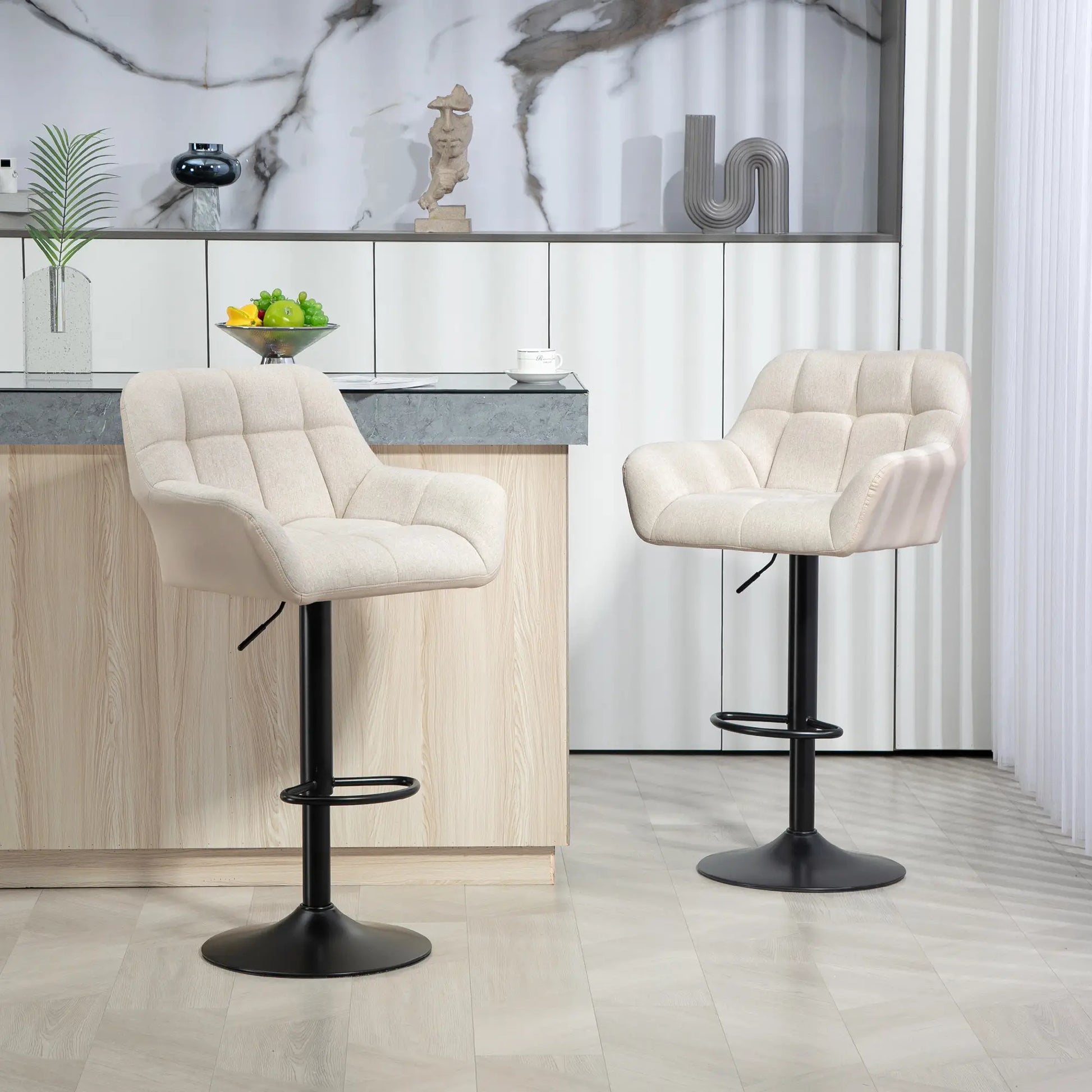 Swivel Barstools Set of 2, Adjustable Height, PU Leather, Cream White Bar Stools at Gallery Canada
