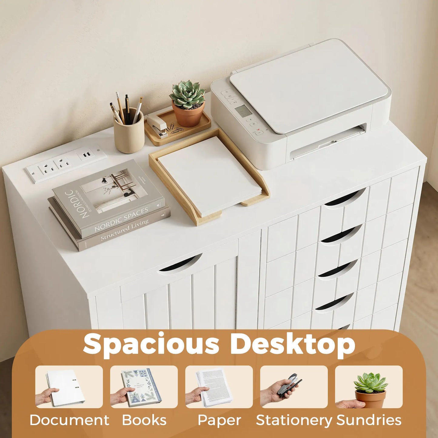 Mobile Lateral Filing Cabinet, 5 Drawers, Printer Stand, White Office Cabinets & Cupboards at Gallery Canada