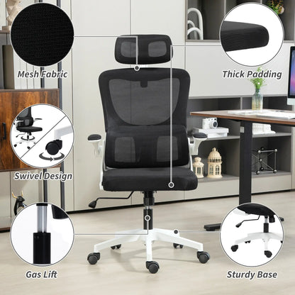 Mesh Office Chair, High Back with Headrest, Lumbar Support, Adjustable Height, Black Executive & Manager Chairs at Gallery Canada