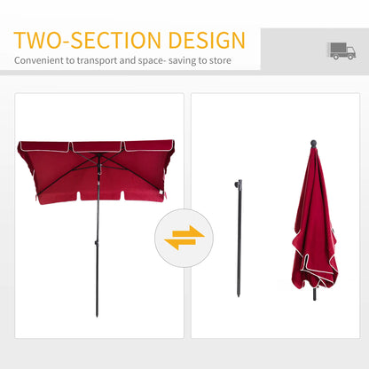6.5x4ft Rectangle Tilt Adjustable Patio Umbrella, Red Sun Umbrellas at Gallery Canada