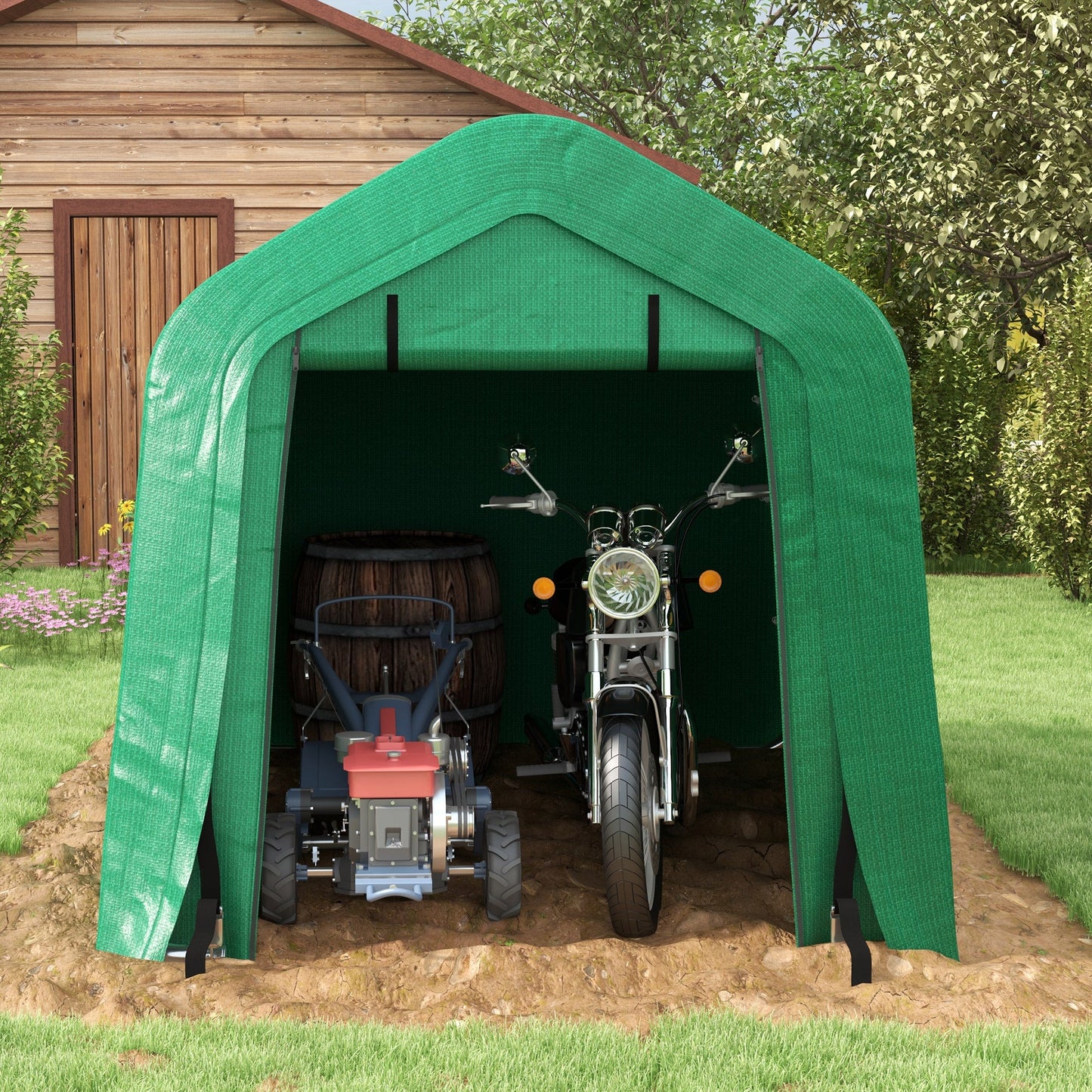8' x 6' Carport with Sidewalls and Roll-up Door, Outdoor Storage Shelter for Motorcycle and Car, Green at Gallery Canada