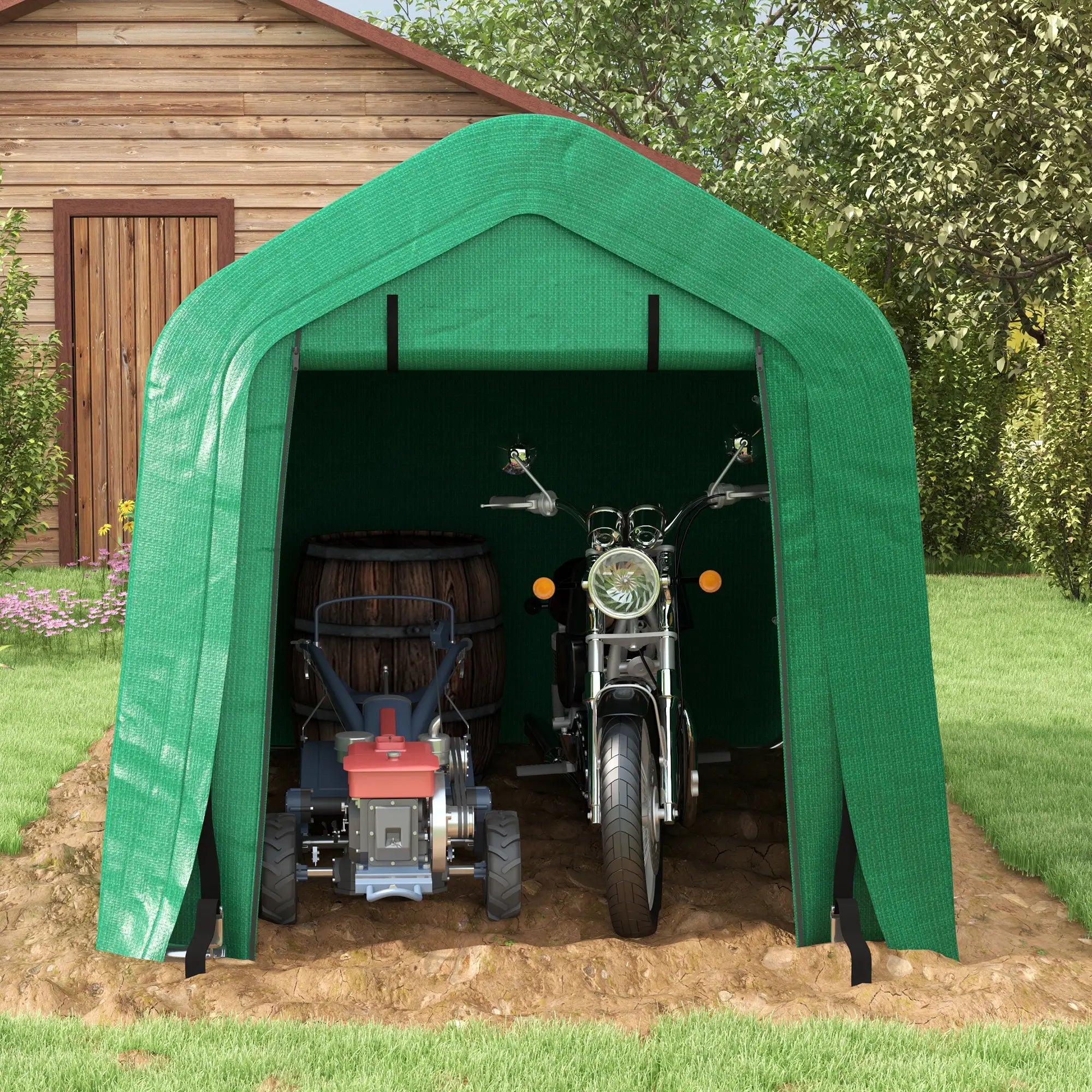 8' x 6' Carport, Sidewalls, Roll-up Door, Outdoor Storage, Green Car Shelters at Gallery Canada
