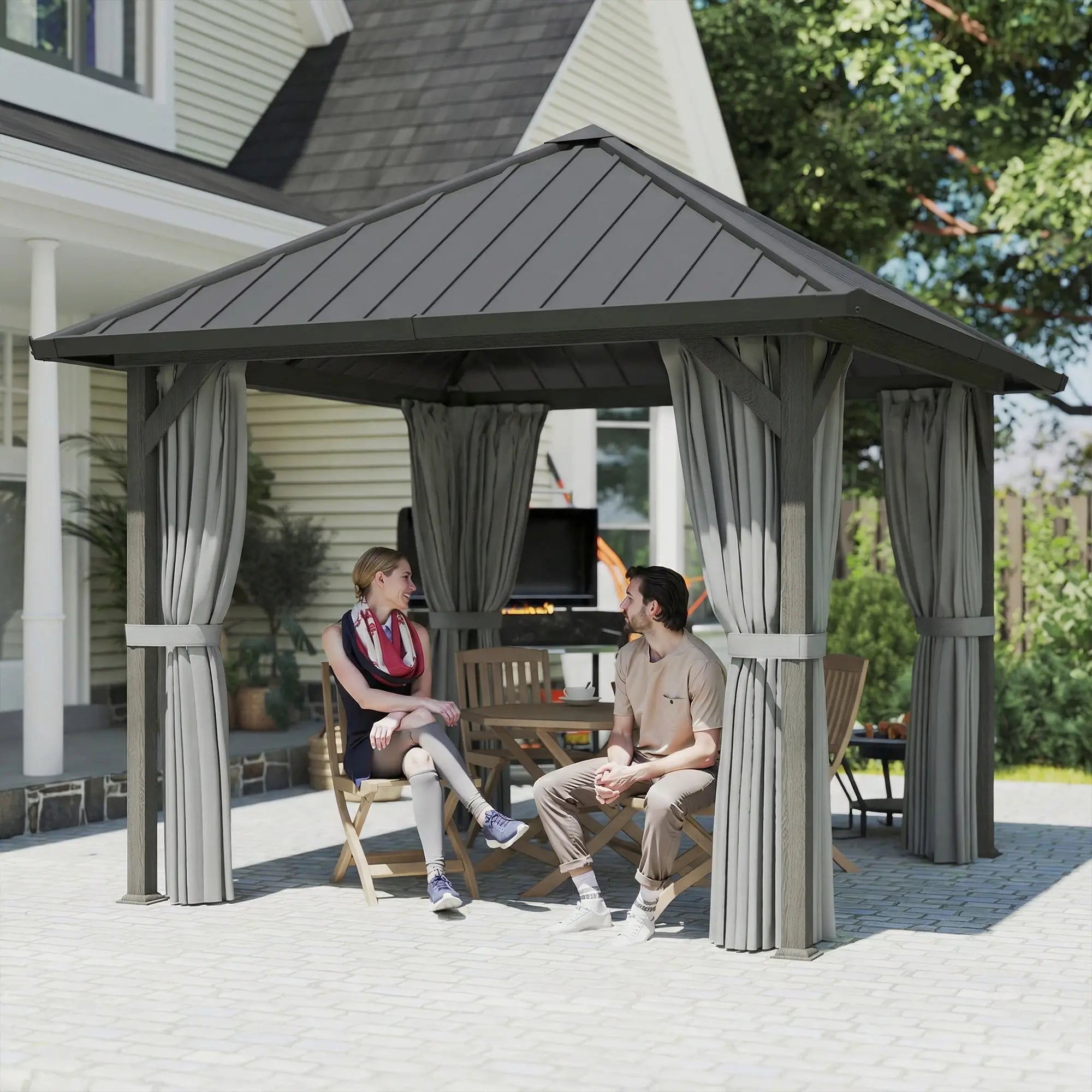 10' X 10' Hardtop Gazebo With Steel Roof, Netting & Curtains, Steel Gazebos at Gallery Canada