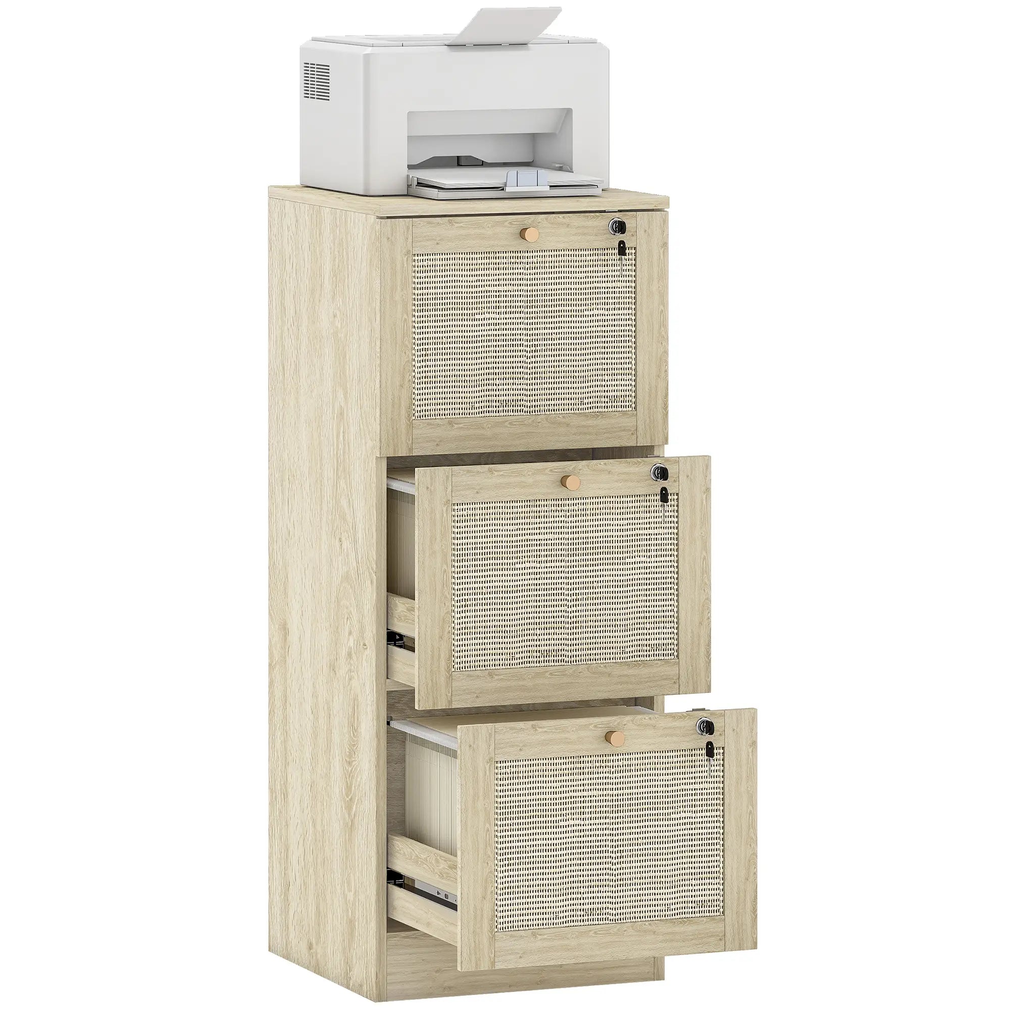 3 Drawer Filing Cabinet with Lock, Boho File Cabinet, A4 Letter Size, Oak Office Cabinets & Cupboards at Gallery Canada
