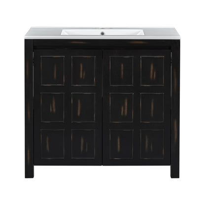 Solid Wood Bathroom Vanity, Ceramic Sink, Storage Cabinet, 36" L x 18.5" W x 34" H, Espresso Sink Cabinets Espresso at Gallery Canada