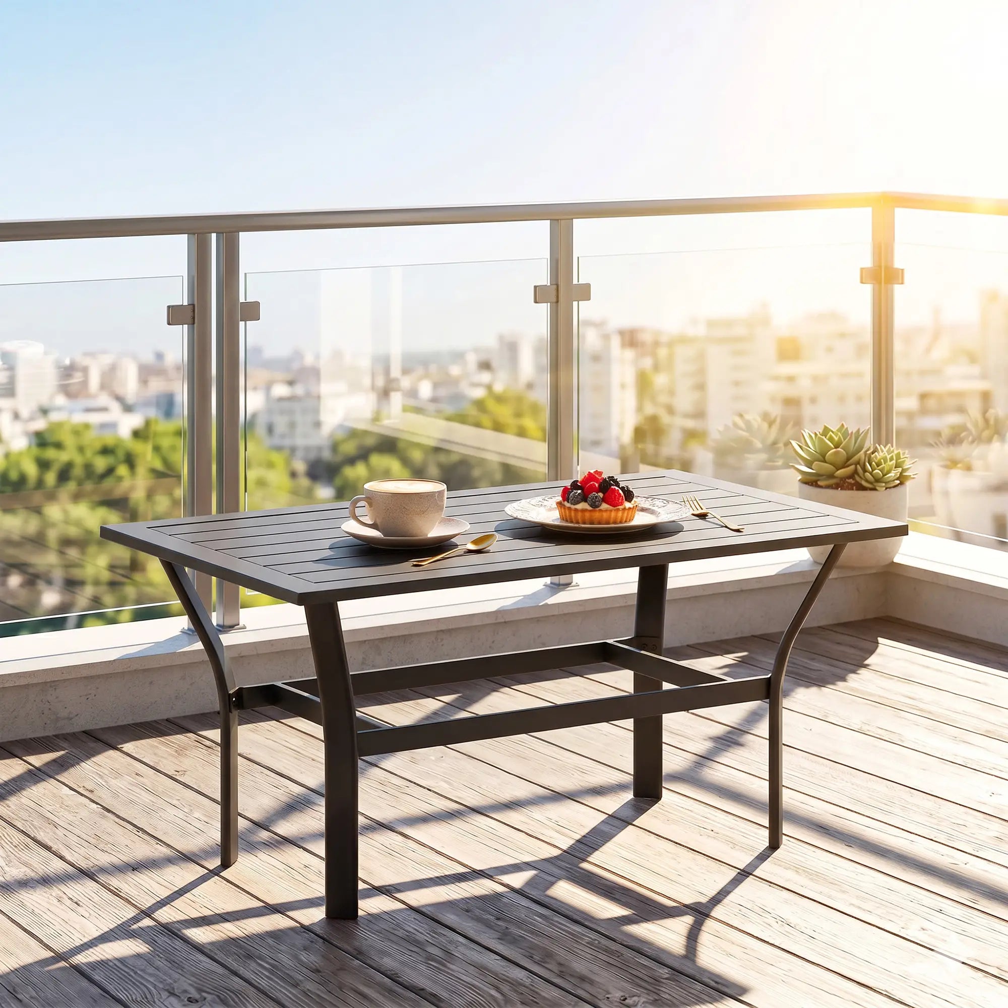 Outdoor Side Table, Slatted Tabletop, Metal Patio Coffee Table, Black Patio Side Tables at Gallery Canada
