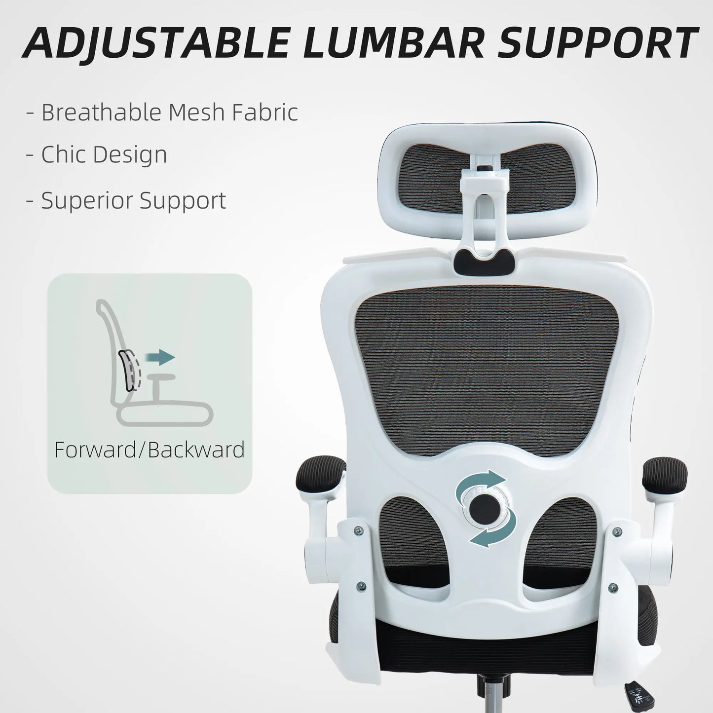 Mesh Office Chair, Ergonomic Desk Chair, Flip-Up Armrest, Adjustable Lumbar Support, Black Office Chairs at Gallery Canada