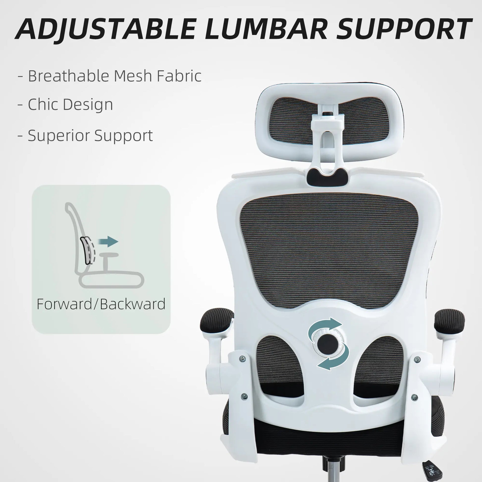 Mesh Office Chair, Ergonomic Desk Chair, Flip-Up Armrest, Adjustable Lumbar Support, Black Office Chairs at Gallery Canada