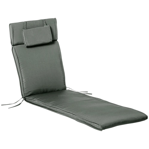 Garden Lounger Chair Cushion, Deep Seat Patio, Thick Padded, Headrest, Removable Cover, Grey