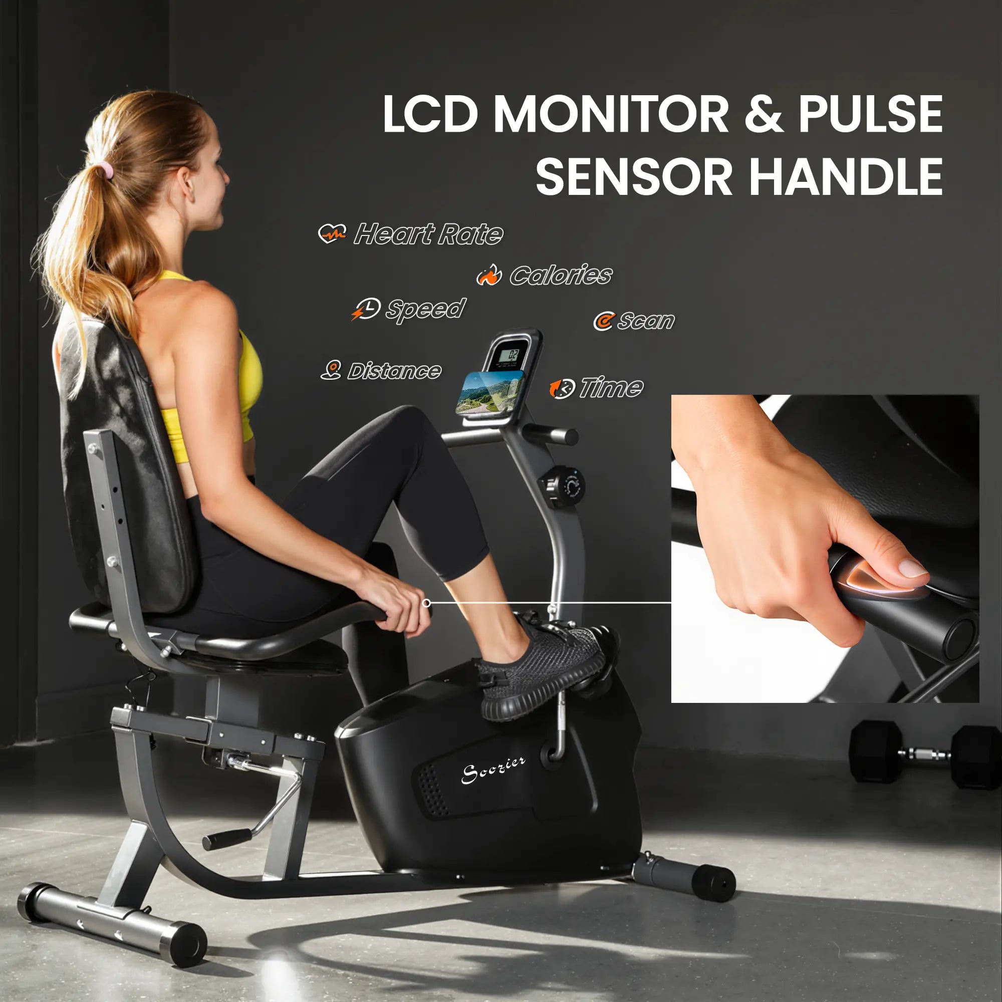 Recumbent Exercise Bike, 8-Level Magnetic Resistance, LCD Monitor, Heart Rate Handle, Adjustable Seat Exercise & Stationary Bikes at Gallery Canada