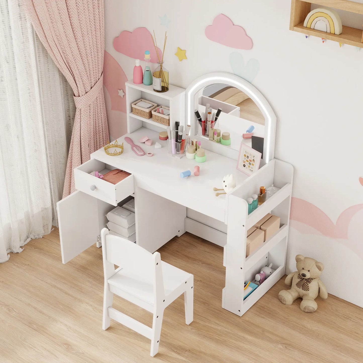 Kids Vanity Set, Toddler Dressing Table and Chair, White Toy Vanity at Gallery Canada