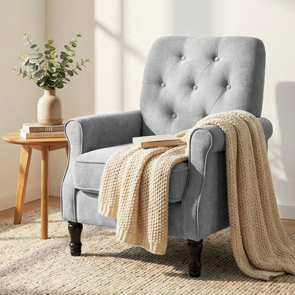 Mid-Century Modern Armchair, Thick Padded Seat, Spring Cushion, Solid Wood Legs, Grey Single Sofas at Gallery Canada