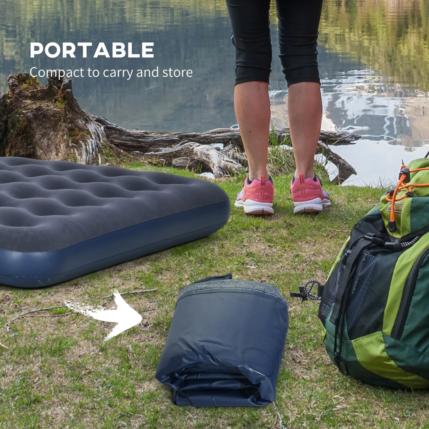 Queen Air Mattress, Inflatable Bed with Flocked Surface, Dark Blue Camping Cots at Gallery Canada