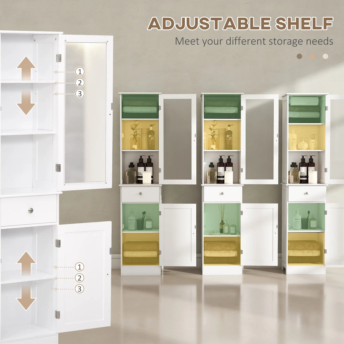 Tall Bathroom Storage Cabinet, 2 Doors, Adjustable Shelves, White Bathroom Cabinets at Gallery Canada