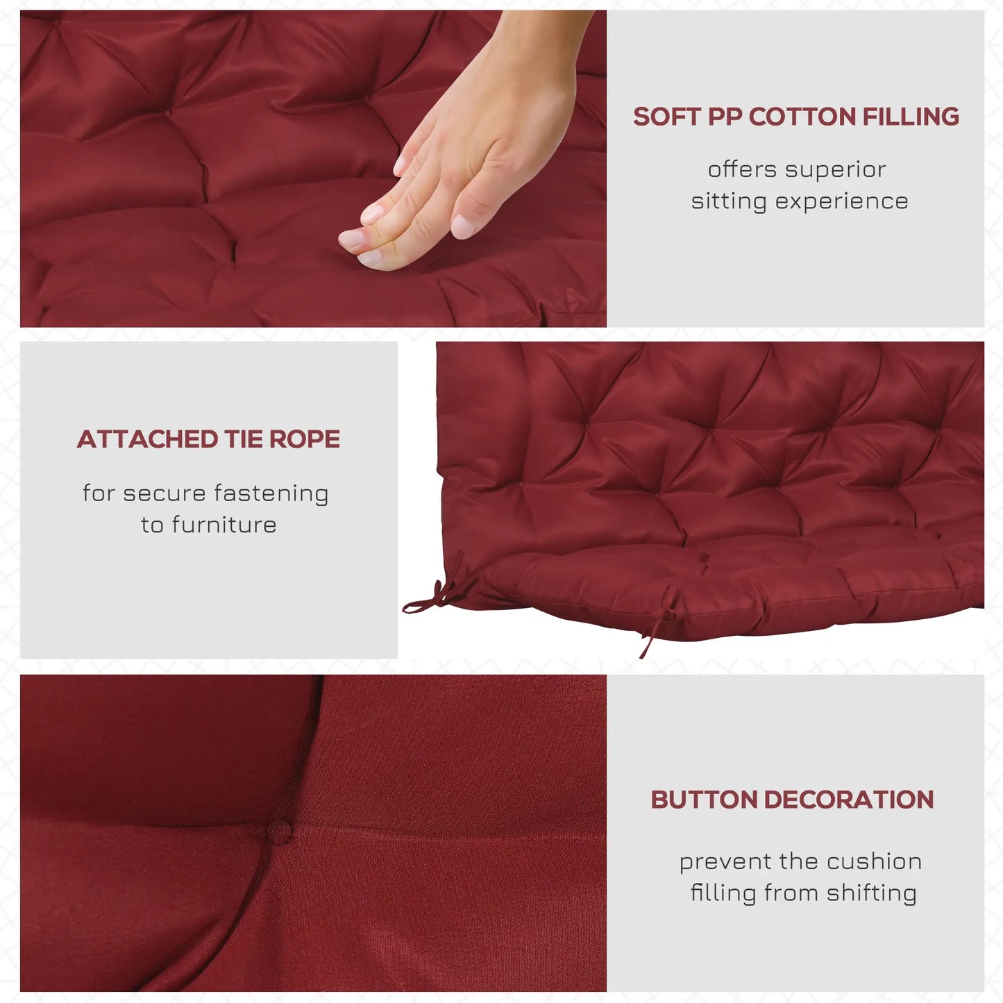 2 Seater Garden Bench Cushion, Thick Outdoor Non-Slip, 47" x 43" x 5", Wine Red Patio Chair Cushions at Gallery Canada