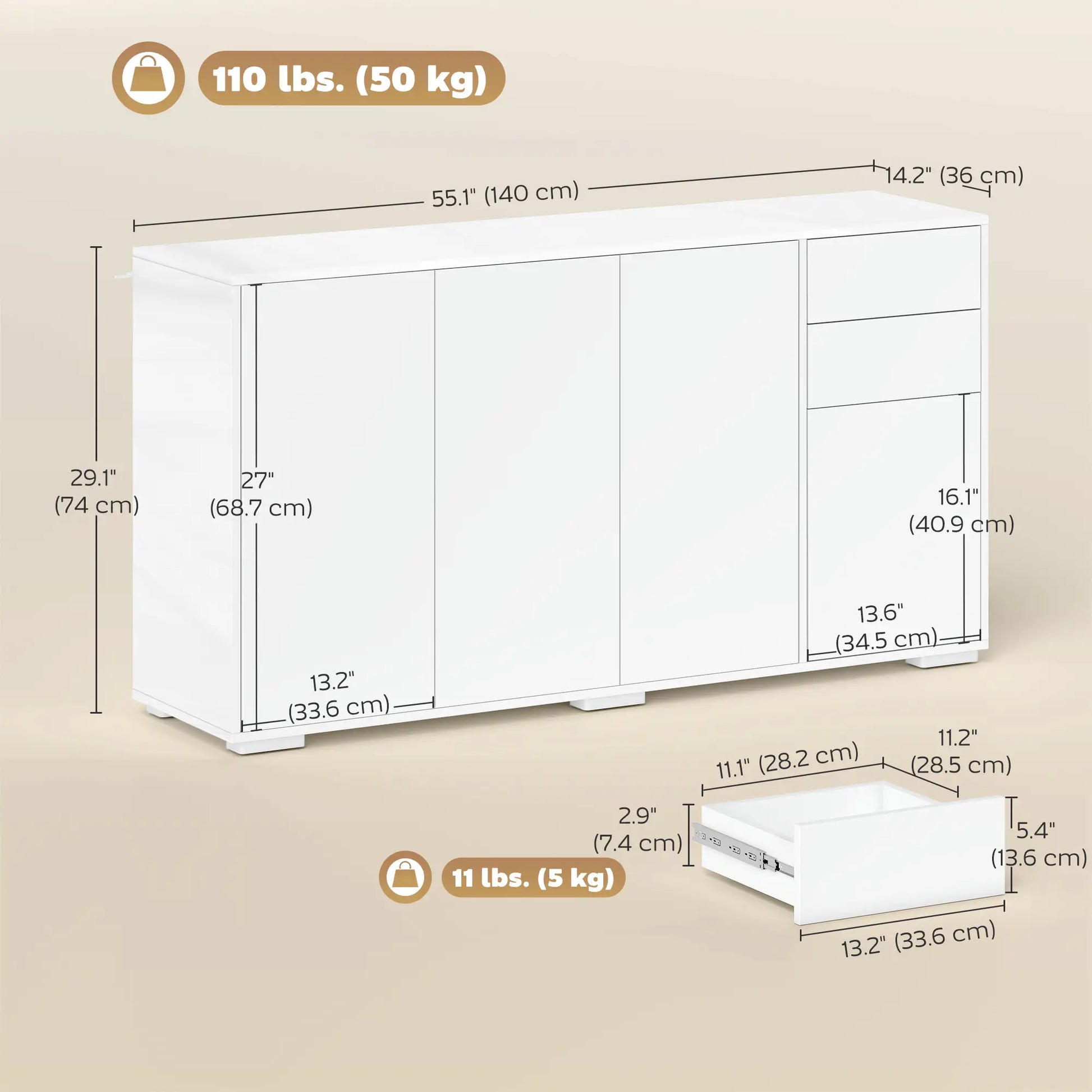 Kitchen Sideboard Storage Cabinet, Modern Coffee Bar with 2 Drawers, White Bar Cabinets at Gallery Canada