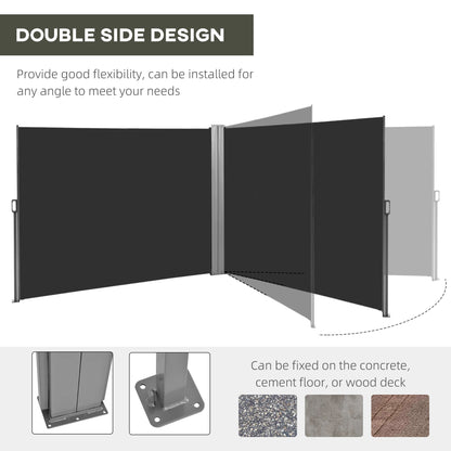 236" x 63" Outdoor Privacy Wall, Double Retractable Awning, Black Side Awnings at Gallery Canada
