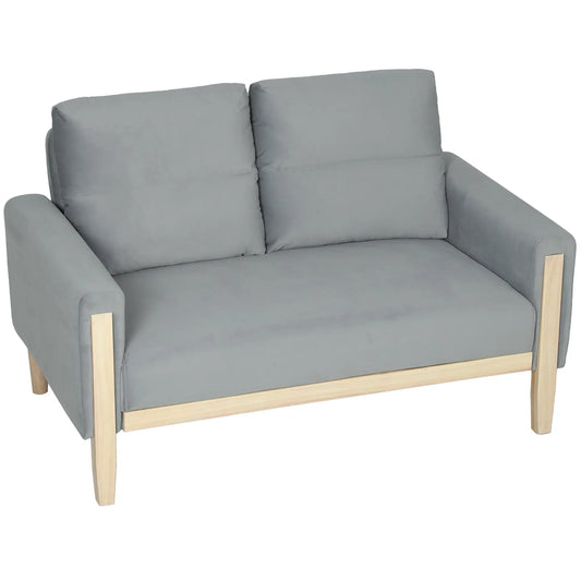 53" Loveseat Sofa, 2 Seater with Wood Legs, Velvet, Grey 2-Seater Sofas Grey, Washed White at Gallery Canada